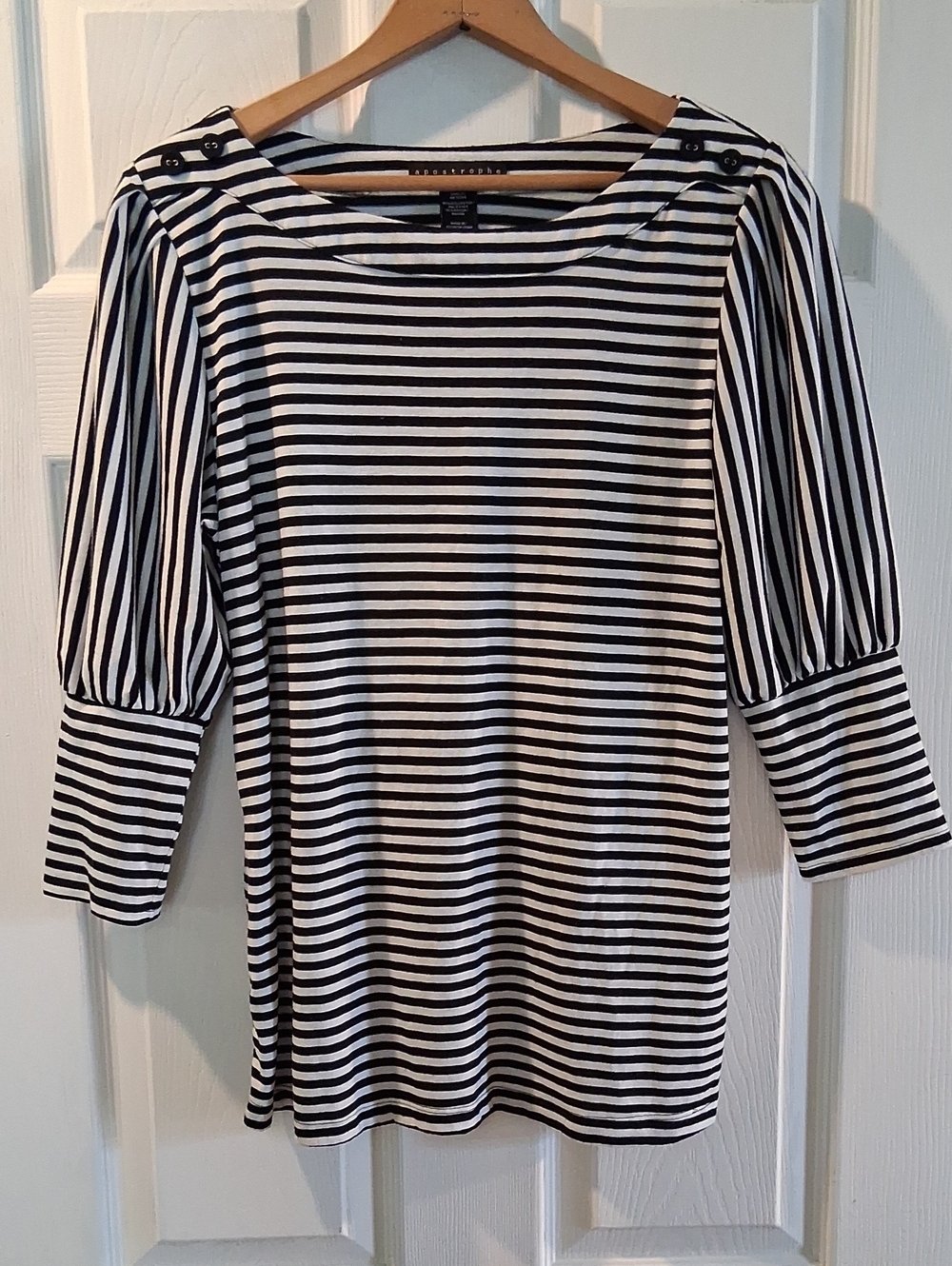 Apostrophe Black and White Striped Boatneck Blouse